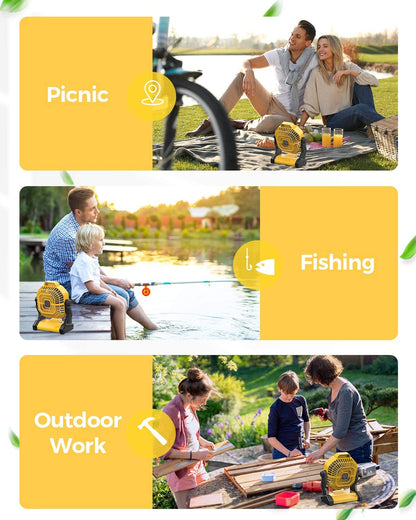 Camping Fan with LED Lantern, 36 Hours 9 Inch Portable Rechargeable Battery Powered Fan with Stepless Speed and Quiet Battery Operated for Picnic, Barbecue, Fishing, Travel, Home, Tent