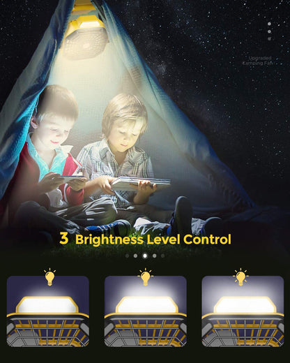 Camping Fan with LED Lantern, 36 Hours 9 Inch Portable Rechargeable Battery Powered Fan with Stepless Speed and Quiet Battery Operated for Picnic, Barbecue, Fishing, Travel, Home, Tent