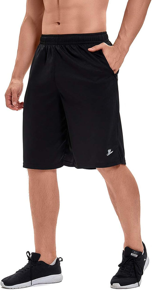 Men'S Athletic Basketball Shorts Loose-Fit Performance Sports Workout Shorts Zipper Pockets