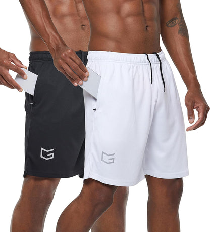 Men'S 2 Pack 7" Workout Running Shorts Quick Dry Lightweight Gym Shorts with Zip Pockets