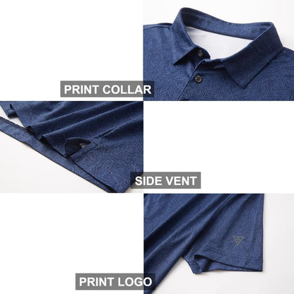 Golf Shirts for Men Dry Fit Short Sleeve Print Performance Moisture Wicking Polo Shirt
