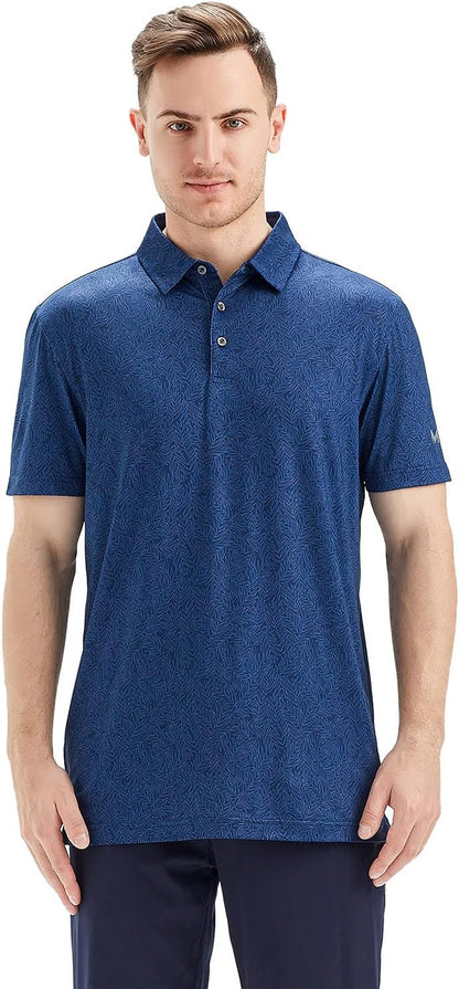 Golf Shirts for Men Dry Fit Short Sleeve Print Performance Moisture Wicking Polo Shirt