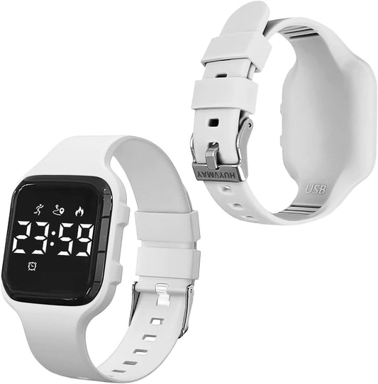 Kids Fitness Pedometer Watch without App/Bluetooth, LED Sports Wristwatch with Timer Calories/Distance/Step Counter,2 Alarm Clocks,21 Days Battery Life Rechargeable Digital Watch for Boy Girl Kids