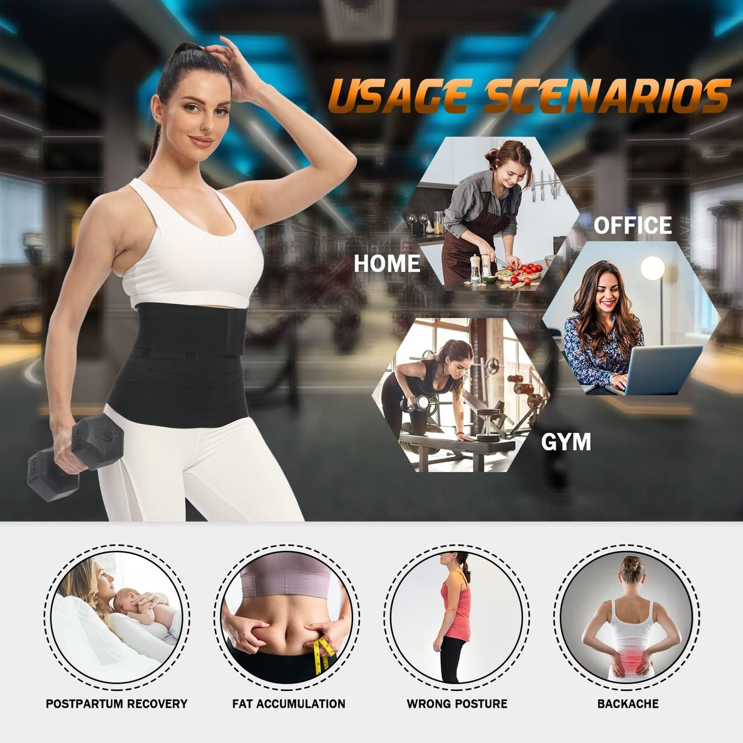 Waist Trainer for Women, Slimming Bandage Wrap, Adjustable Snatch Waist Support Trainer, Back Braces Postpartum Recovery Black