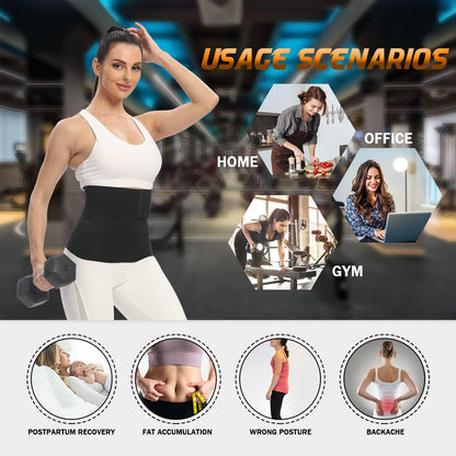 Waist Trainer for Women, Slimming Bandage Wrap, Adjustable Snatch Waist Support Trainer, Back Braces Postpartum Recovery Black